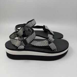 Teva Flatform Universal Women's Black White Platform Strappy Sandals Size US 8